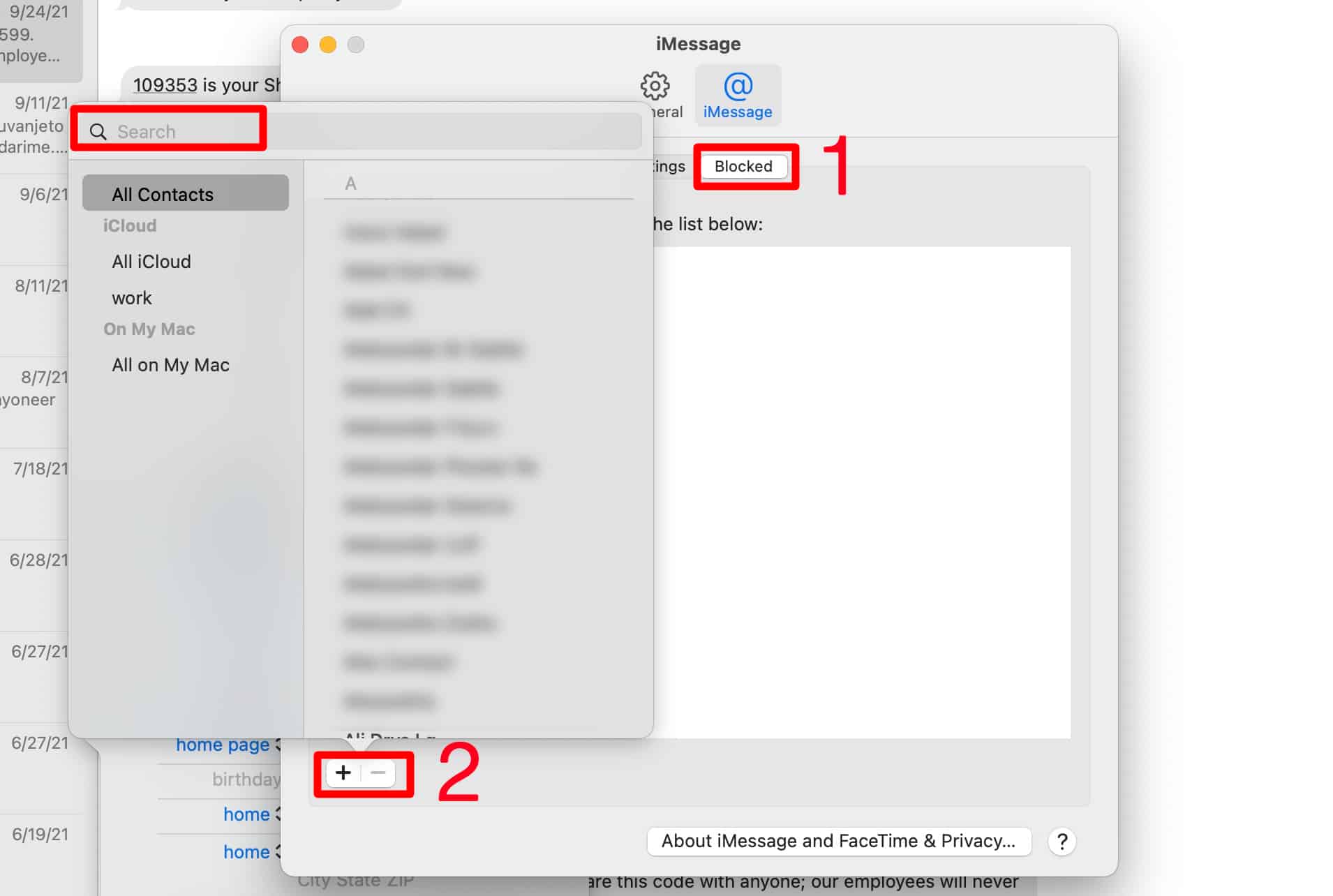 block imessage contacts on mac